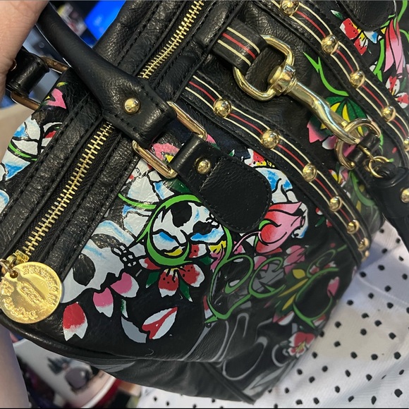 ED HARDY Bag - Gold Tone - Multi Tattoo Heart Skull Tattoo - black vegan leather - Picture 5 of 7